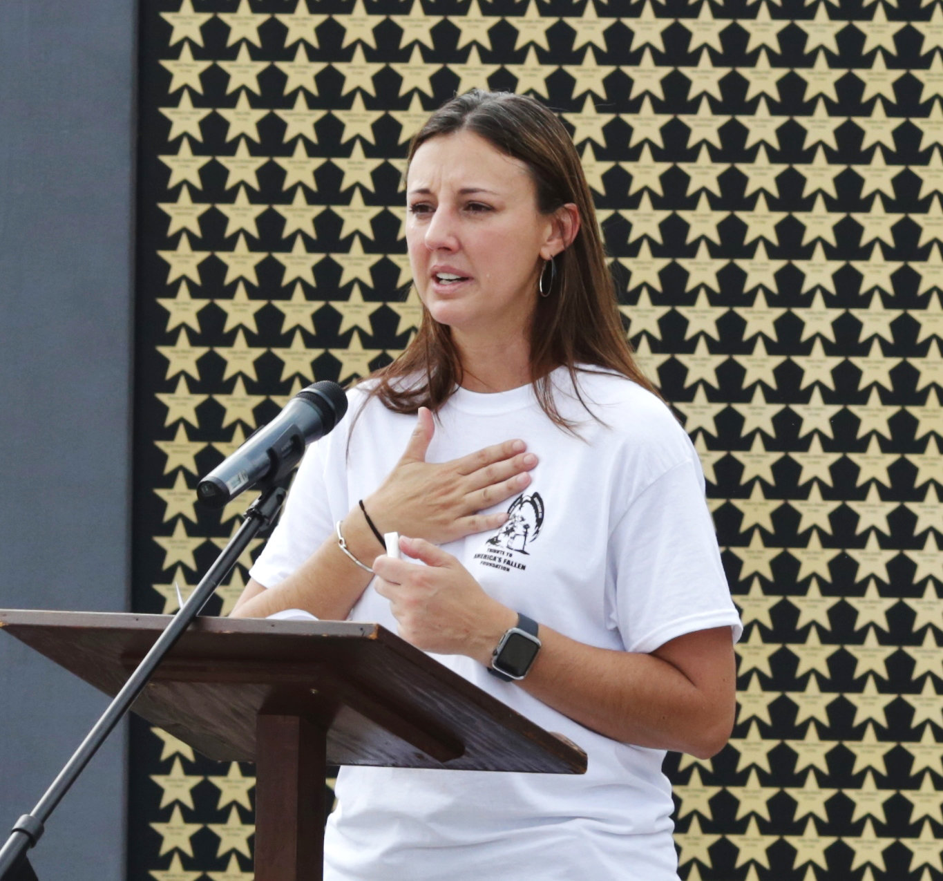 Misty Goldman of Winnsboro spoke at the GoldStars Tribute Wall ceremony Saturday morning in Mineola about her brother, Shane, who died in battle in  Iraq in 2004. Read her remarks on Page Two.